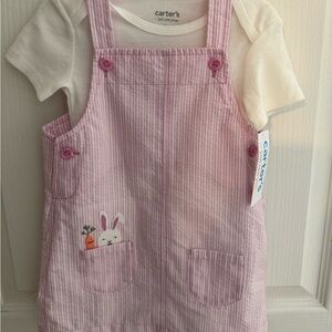 Carter's Light Pink Striped Overalls with Bunny Pocket